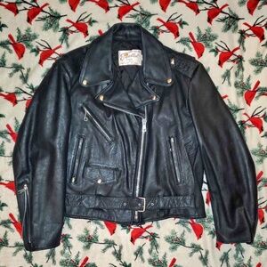 Vintage 70'S Oversized Excelled Women's Leather Biker Motorcycle Jacket Size 20